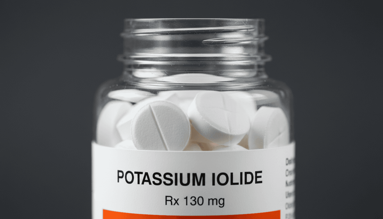 Potassium iodide tablets in sealed medical container