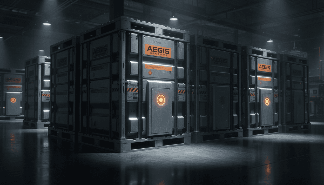 Tactical Aegis Box pallets in secure storage facility with professional lighting