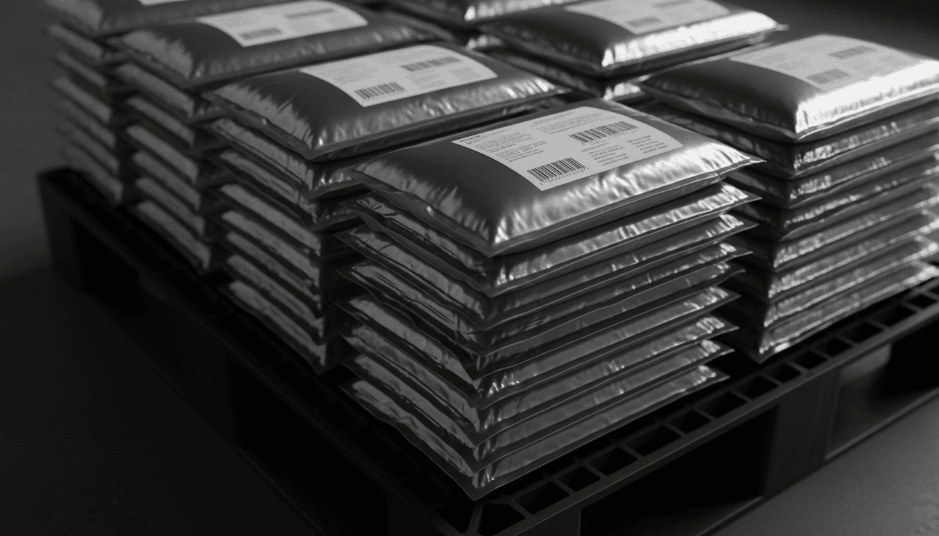 Vacuum-sealed food ration packages on pallet