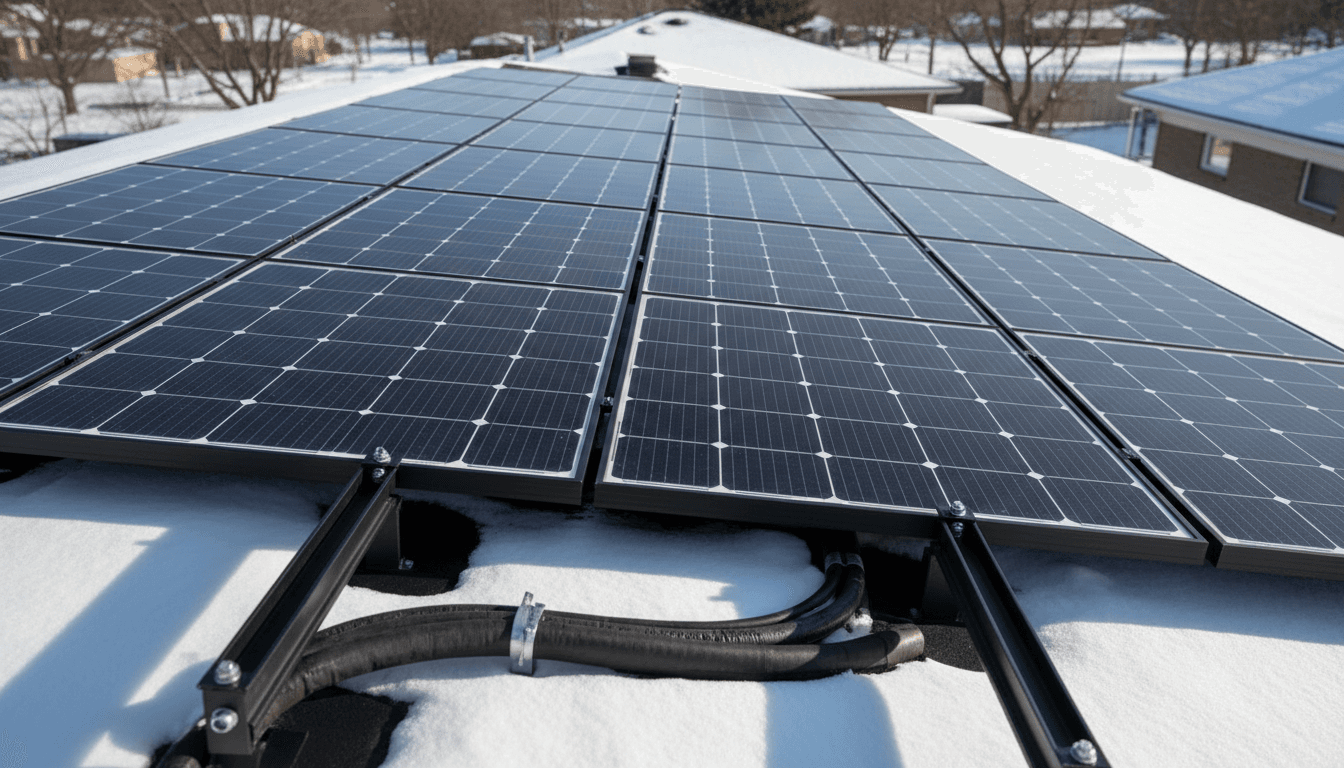 Professional solar array installation on rooftop