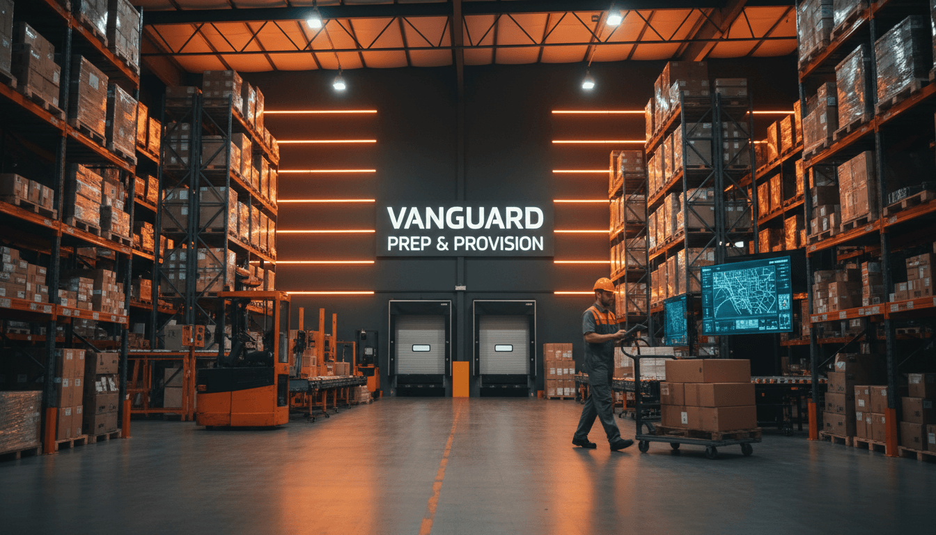 Modern logistics warehouse with expedited dispatch operations