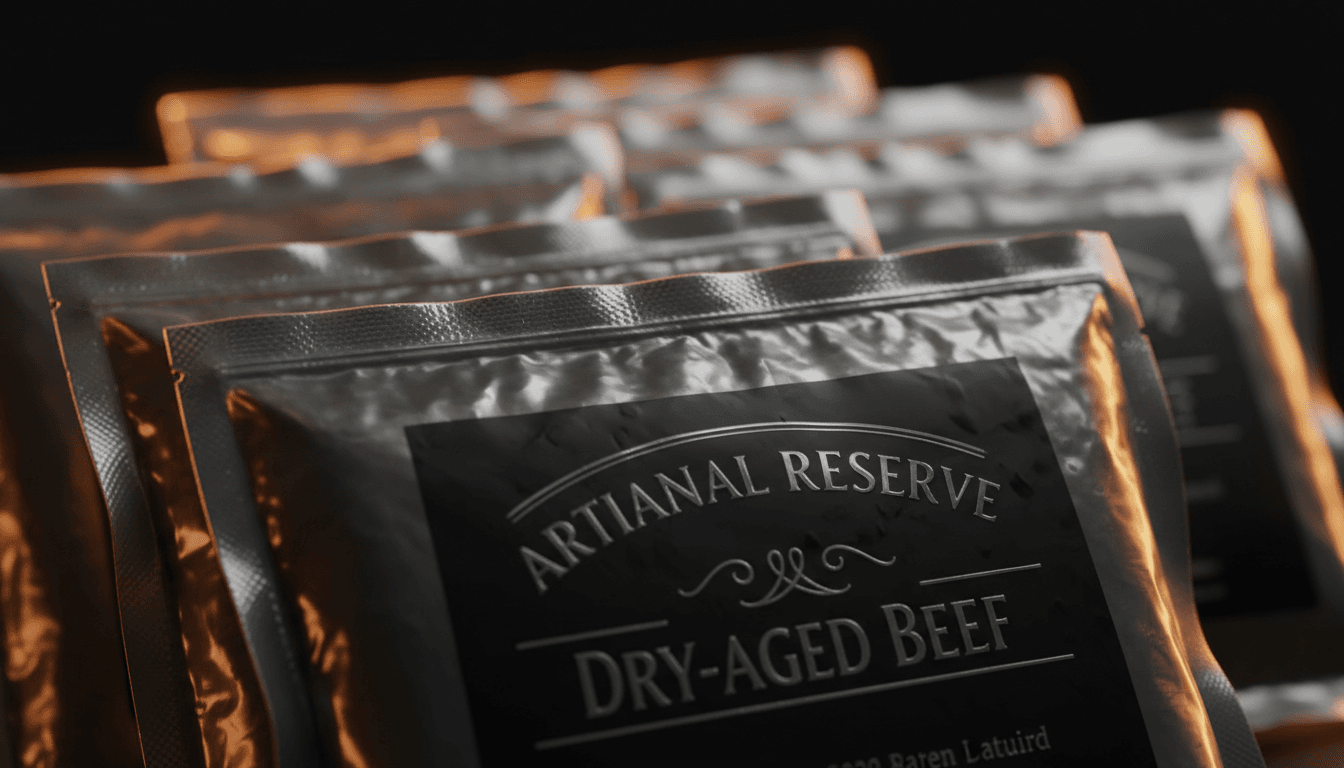 Close-up detail of vacuum-sealed Aegis Box food packages and labeling