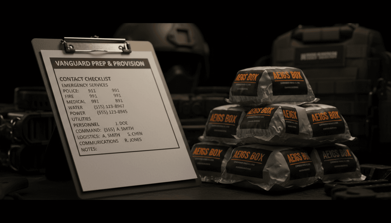 Contact checklist and sealed Aegis Box ration packages